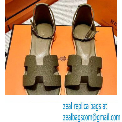 Hermes Epsom Calfskin Santorini Sandals Handmade Elephant Gray