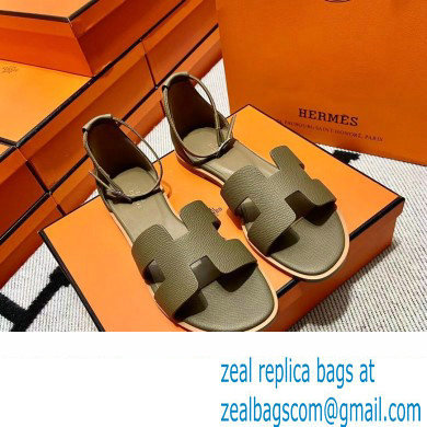 Hermes Epsom Calfskin Santorini Sandals Handmade Elephant Gray