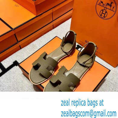 Hermes Epsom Calfskin Santorini Sandals Handmade Elephant Gray