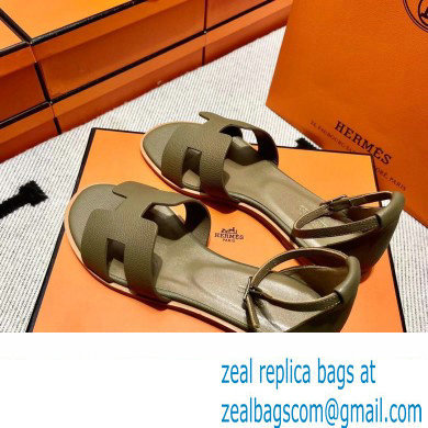 Hermes Epsom Calfskin Santorini Sandals Handmade Elephant Gray