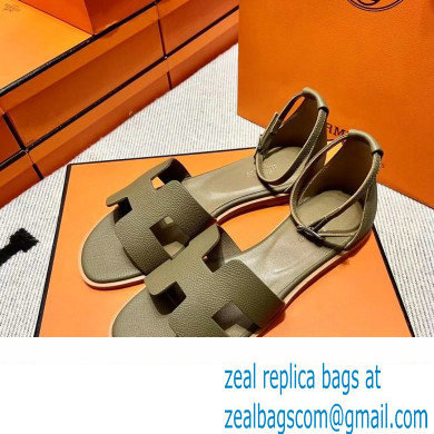 Hermes Epsom Calfskin Santorini Sandals Handmade Elephant Gray