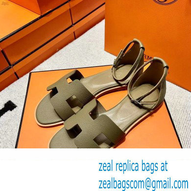 Hermes Epsom Calfskin Santorini Sandals Handmade Elephant Gray