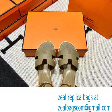 Hermes Epsom Calfskin Santorini Sandals Handmade Elephant Gray