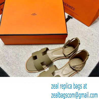 Hermes Epsom Calfskin Santorini Sandals Handmade Elephant Gray