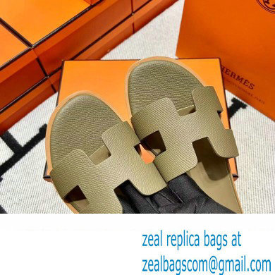 Hermes Epsom Calfskin Santorini Sandals Handmade Elephant Gray