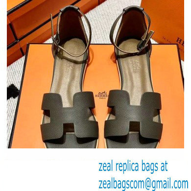 Hermes Epsom Calfskin Santorini Sandals Handmade Etoupe