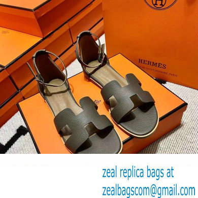 Hermes Epsom Calfskin Santorini Sandals Handmade Etoupe