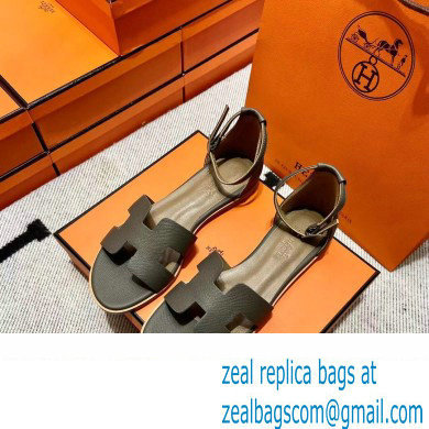 Hermes Epsom Calfskin Santorini Sandals Handmade Etoupe