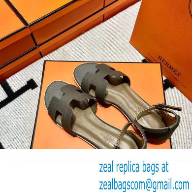 Hermes Epsom Calfskin Santorini Sandals Handmade Etoupe