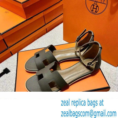 Hermes Epsom Calfskin Santorini Sandals Handmade Etoupe