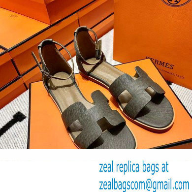 Hermes Epsom Calfskin Santorini Sandals Handmade Etoupe