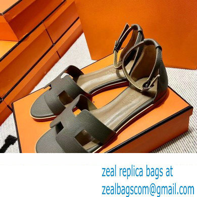 Hermes Epsom Calfskin Santorini Sandals Handmade Etoupe