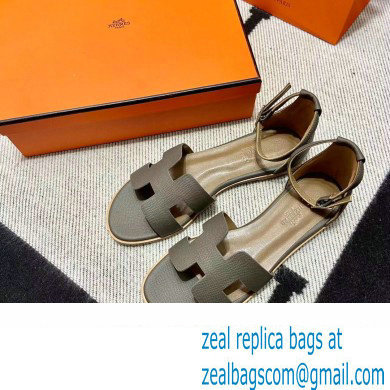 Hermes Epsom Calfskin Santorini Sandals Handmade Etoupe
