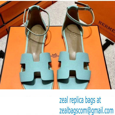 Hermes Epsom Calfskin Santorini Sandals Handmade Light Blue