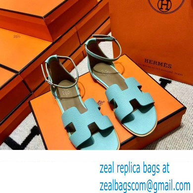Hermes Epsom Calfskin Santorini Sandals Handmade Light Blue