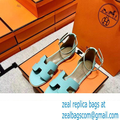 Hermes Epsom Calfskin Santorini Sandals Handmade Light Blue