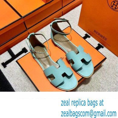 Hermes Epsom Calfskin Santorini Sandals Handmade Light Blue