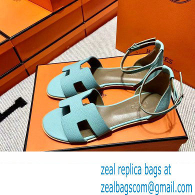 Hermes Epsom Calfskin Santorini Sandals Handmade Light Blue