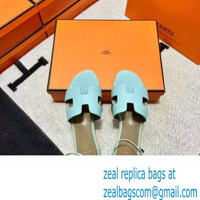 Hermes Epsom Calfskin Santorini Sandals Handmade Light Blue