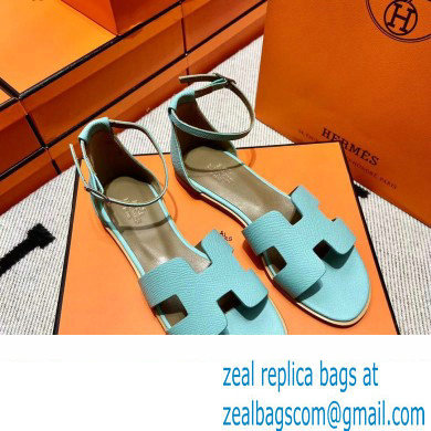 Hermes Epsom Calfskin Santorini Sandals Handmade Light Blue