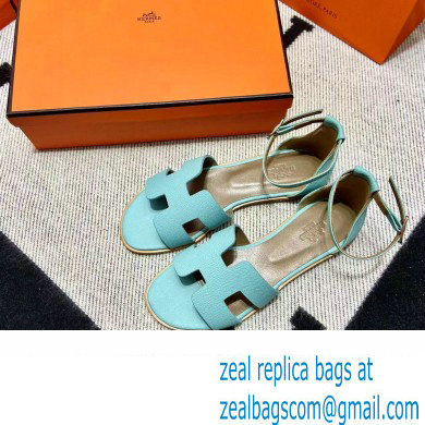 Hermes Epsom Calfskin Santorini Sandals Handmade Light Blue