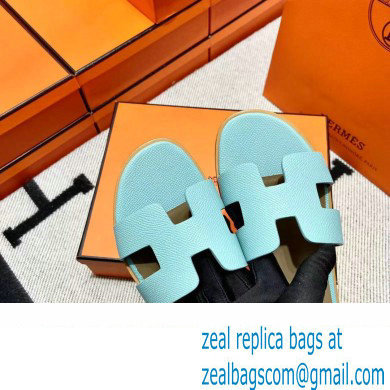 Hermes Epsom Calfskin Santorini Sandals Handmade Light Blue