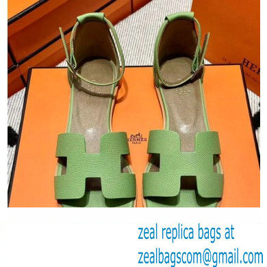 Hermes Epsom Calfskin Santorini Sandals Handmade Light Green