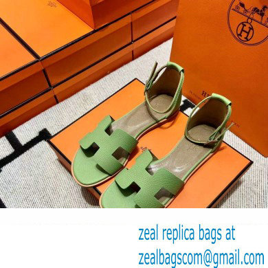 Hermes Epsom Calfskin Santorini Sandals Handmade Light Green