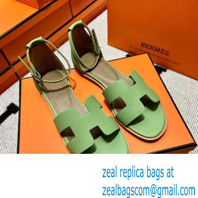 Hermes Epsom Calfskin Santorini Sandals Handmade Light Green