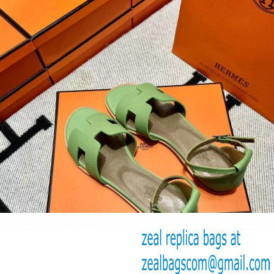 Hermes Epsom Calfskin Santorini Sandals Handmade Light Green