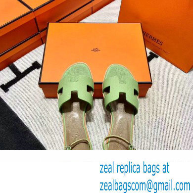 Hermes Epsom Calfskin Santorini Sandals Handmade Light Green