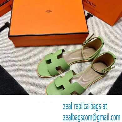 Hermes Epsom Calfskin Santorini Sandals Handmade Light Green
