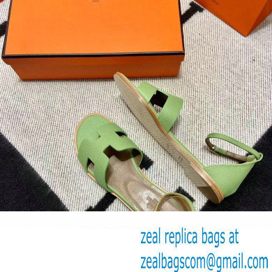 Hermes Epsom Calfskin Santorini Sandals Handmade Light Green