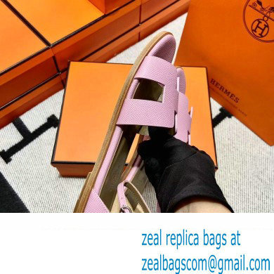 Hermes Epsom Calfskin Santorini Sandals Handmade Pink