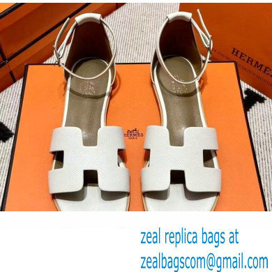 Hermes Epsom Calfskin Santorini Sandals Handmade White