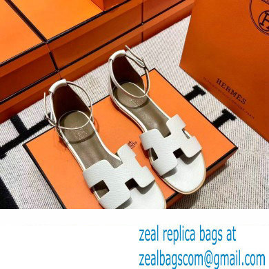 Hermes Epsom Calfskin Santorini Sandals Handmade White