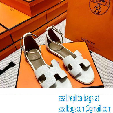 Hermes Epsom Calfskin Santorini Sandals Handmade White