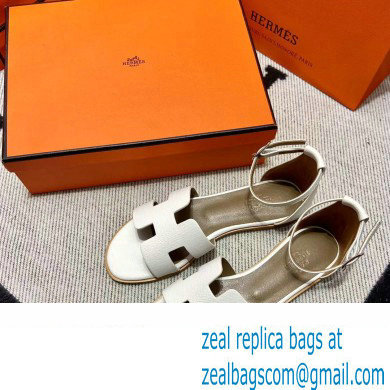 Hermes Epsom Calfskin Santorini Sandals Handmade White