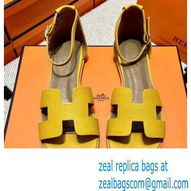 Hermes Epsom Calfskin Santorini Sandals Handmade Yellow