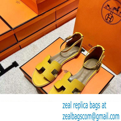 Hermes Epsom Calfskin Santorini Sandals Handmade Yellow