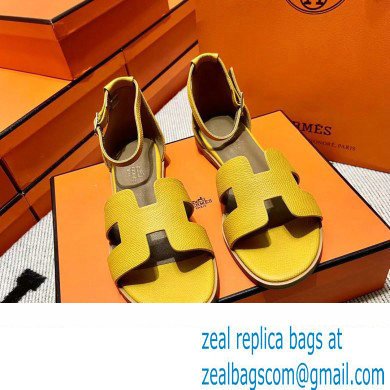 Hermes Epsom Calfskin Santorini Sandals Handmade Yellow