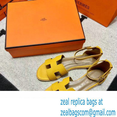 Hermes Epsom Calfskin Santorini Sandals Handmade Yellow