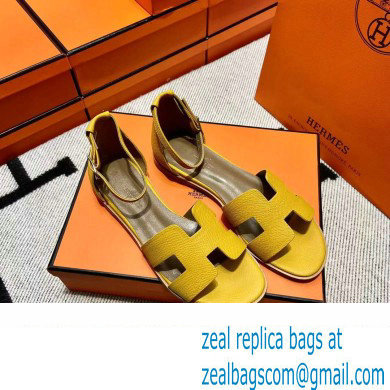 Hermes Epsom Calfskin Santorini Sandals Handmade Yellow