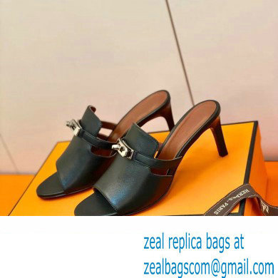 Hermes Kelly Buckle Cute Sandals Black - Click Image to Close