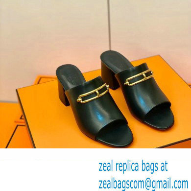 Hermes Roulis Buckle Camilla Mules Black