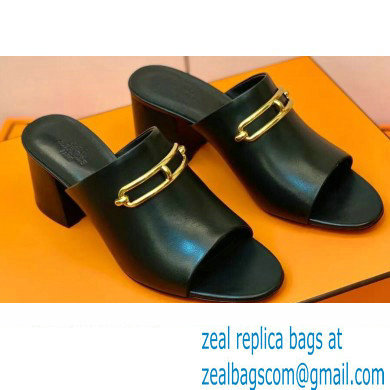 Hermes Roulis Buckle Camilla Mules Black