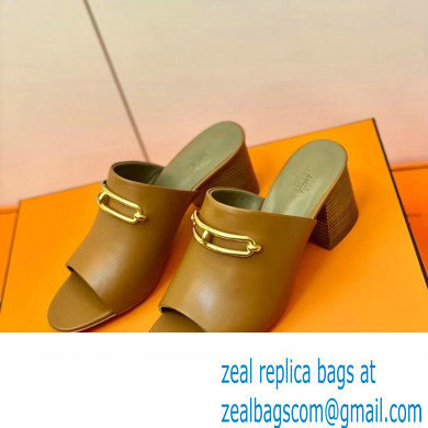 Hermes Roulis Buckle Camilla Mules Brown