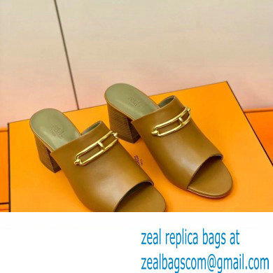 Hermes Roulis Buckle Camilla Mules Brown