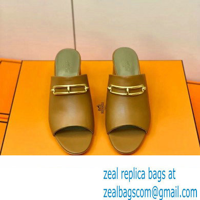 Hermes Roulis Buckle Camilla Mules Brown
