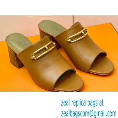 Hermes Roulis Buckle Camilla Mules Brown